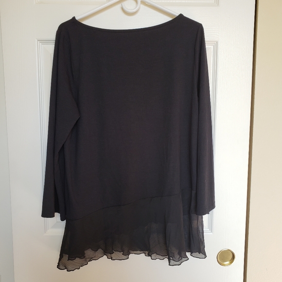 Soft Surroundings Black long sleeve with sheer tiered hem. Size L - Picture 8 of 9
